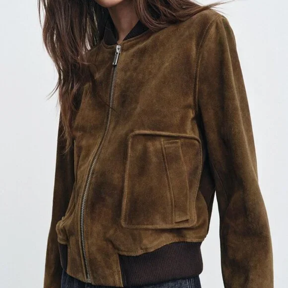 ZARA 100% SUEDE BOMBER JACKET ZW COLLECTION LIMITED EDITION - Picture 5 of 6